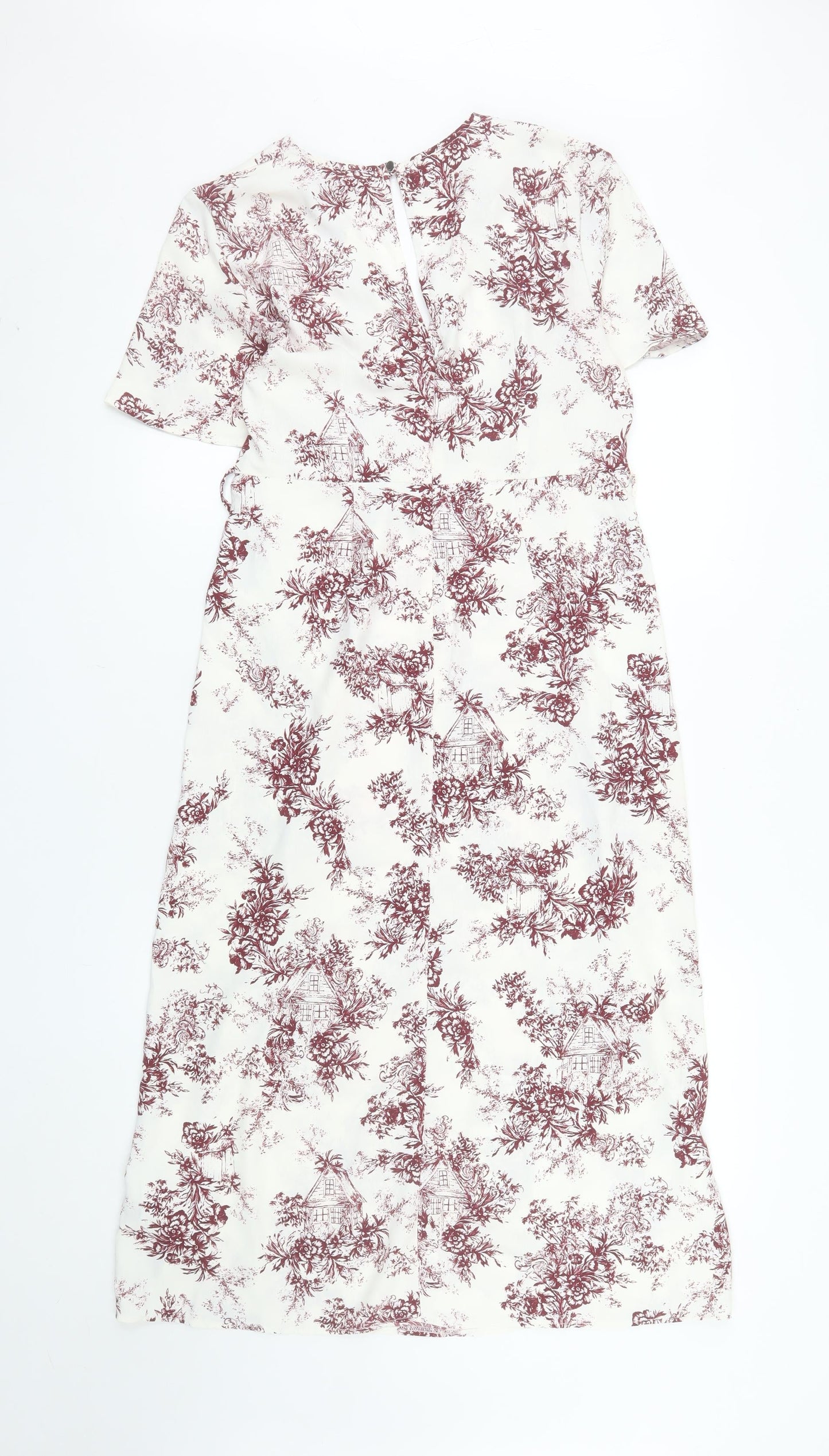 Primark Women White Floral Midi Wrap Dress Size 10 Short Sleeve