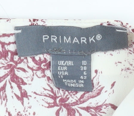 Primark Women White Floral Midi Wrap Dress Size 10 Short Sleeve