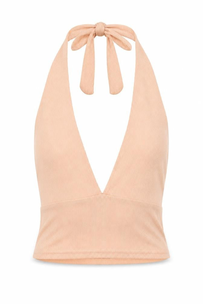 PrettyLittleThing Womens Beige Halter Camisole Crop Top UK 6