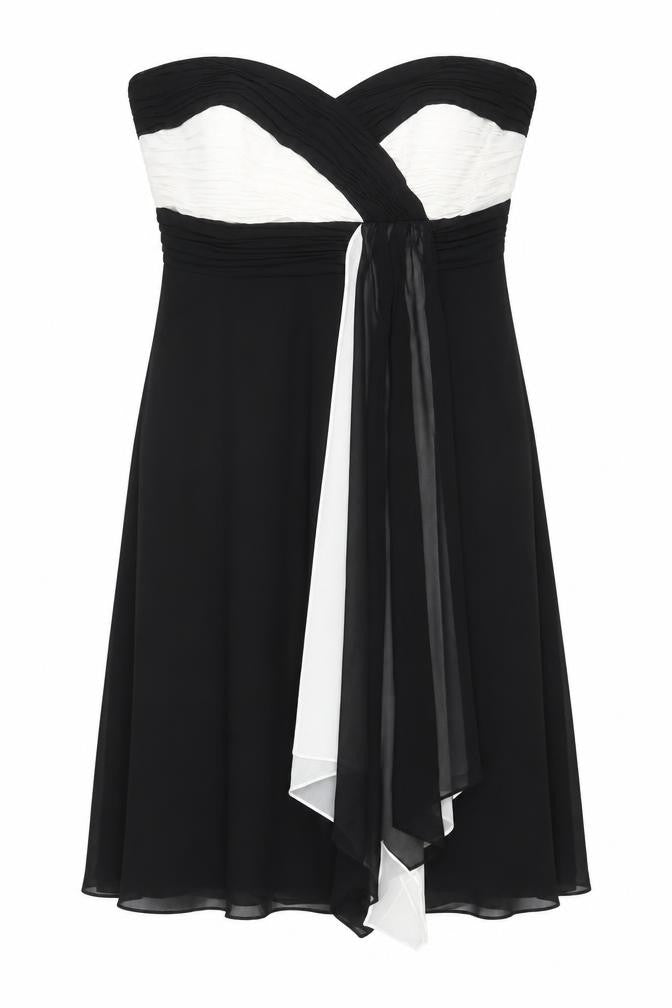 Debut Women’s Black Strapless Chiffon Ruched Knee Length Dress Size 16