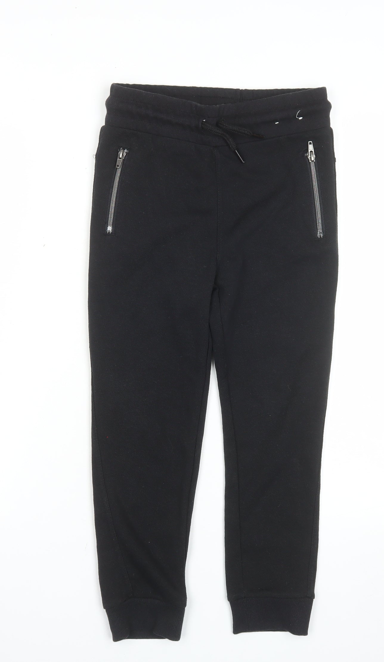 F&F Boys Black Jogger Trousers 7-8 Years Cotton Blend Zip Pockets