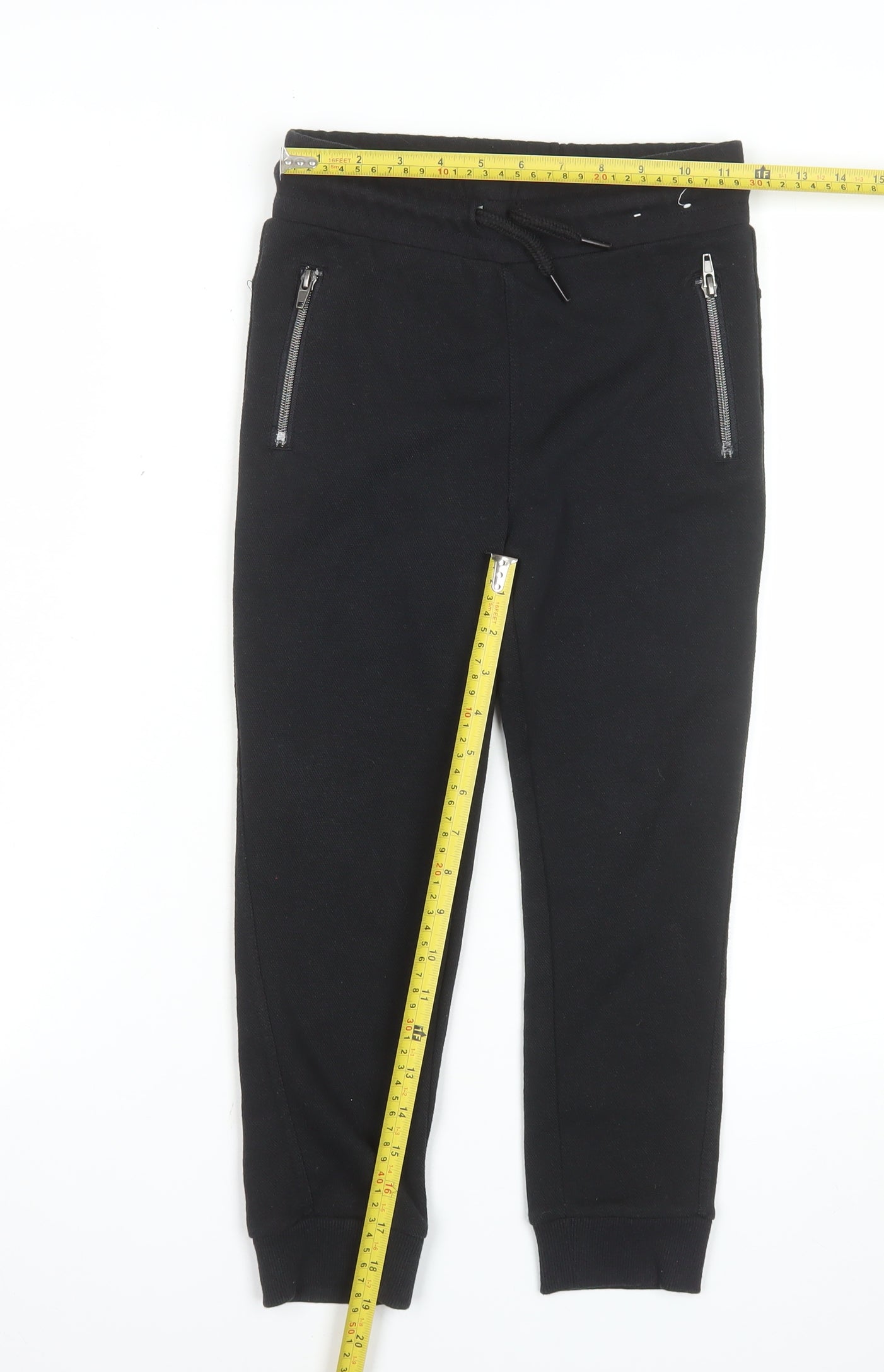 F&F Boys Black Jogger Trousers 7-8 Years Cotton Blend Zip Pockets