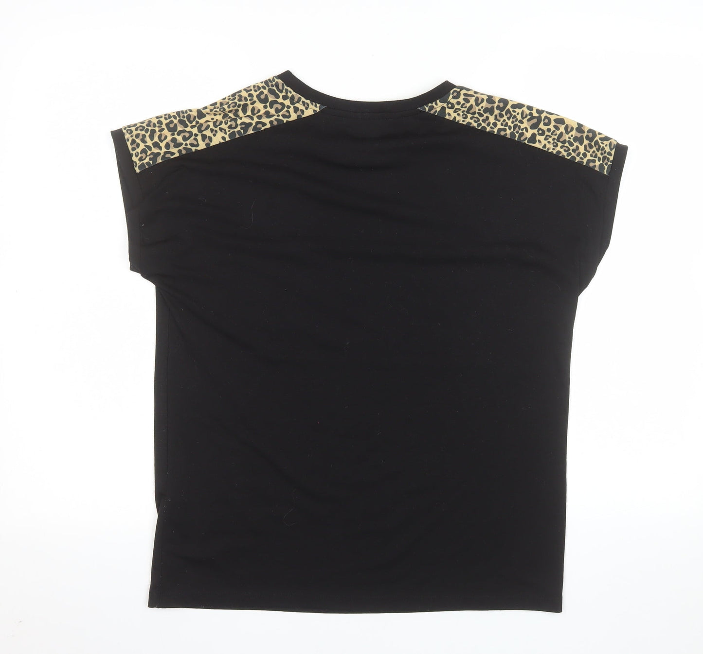 Lipsy Women’s Black Leopard Print Shoulder Pocket T-Shirt Size 10
