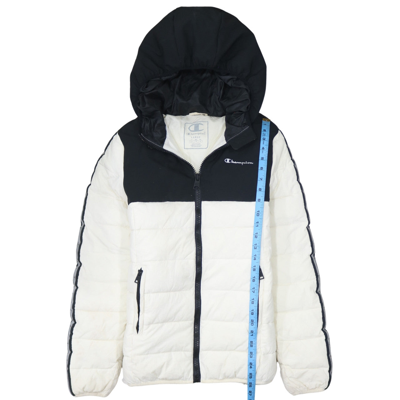 Champion Men's Black White Hooded Puffer Jacket Size L