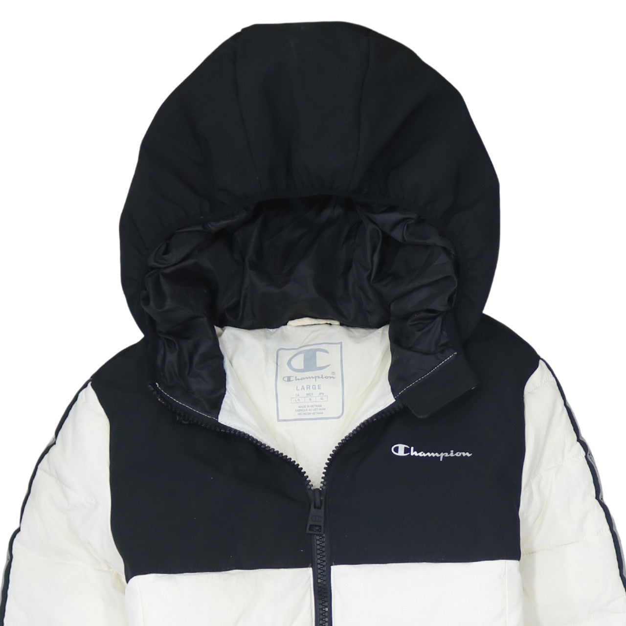Champion Men's Black White Hooded Puffer Jacket Size L