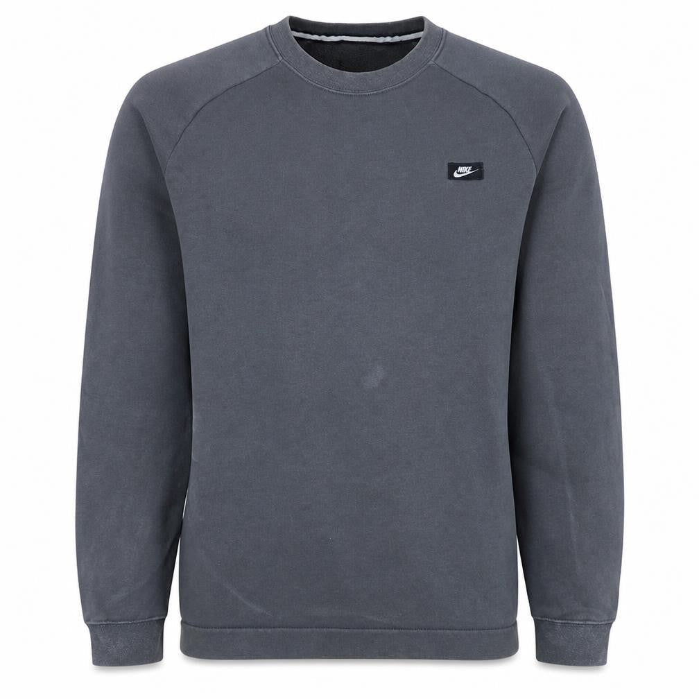 Nike Men’s Grey Small Pullover Sweatshirt Crew Neck Logo Zip Pocket