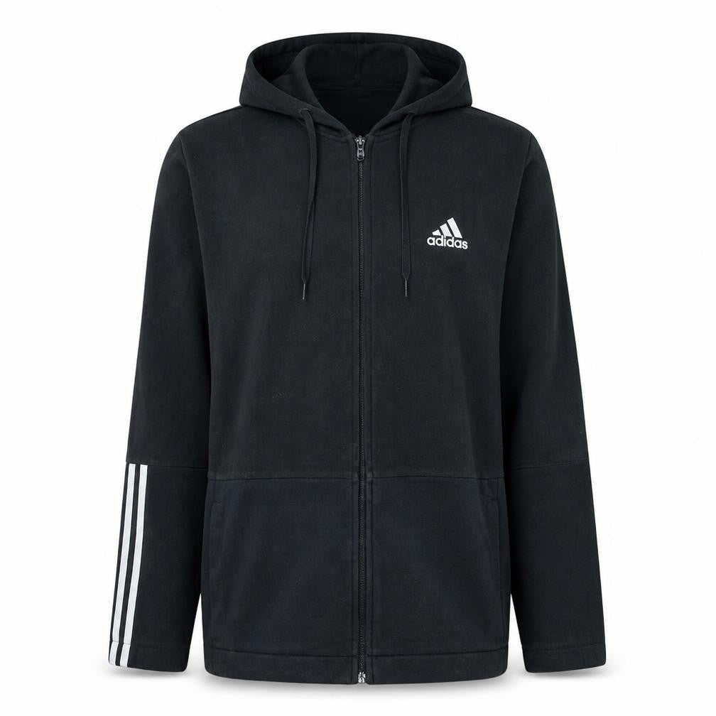 Adidas Men's Black XL Full Zip Hoodie with Logo and Pockets