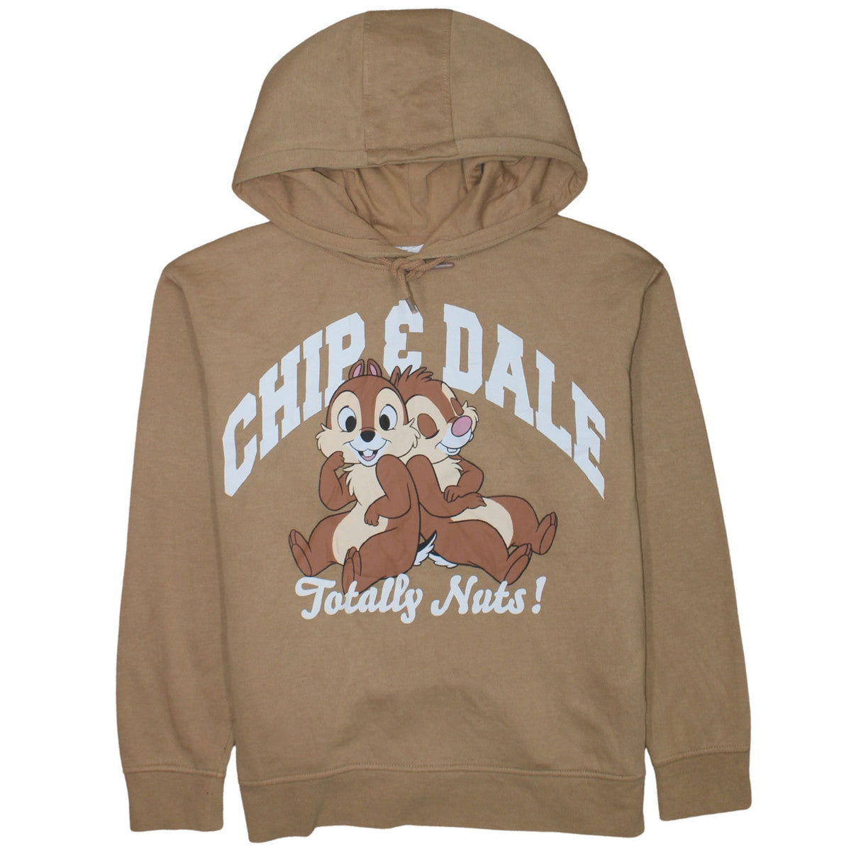 Front view of Disney Chip & Dale Women's Beige Hoodie S Pullover Graphic Print