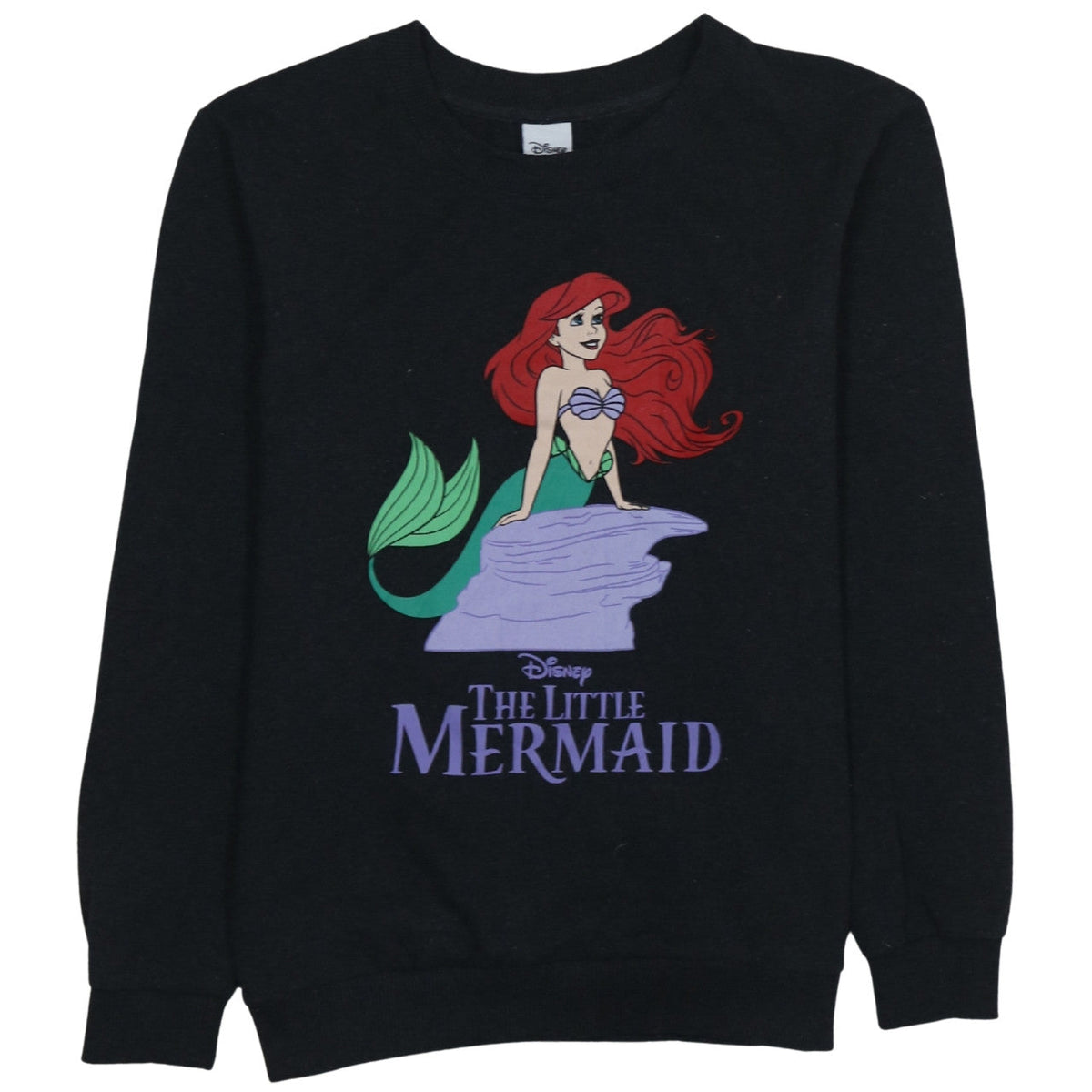 Front view of Disney Women’s Black The Little Mermaid Pullover Sweatshirt, size S