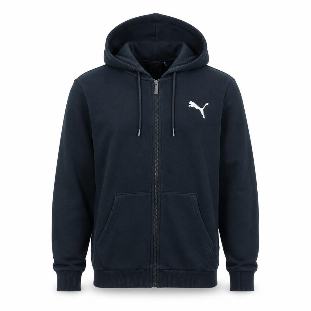 Front view of Puma Men's Black Full Zip Hoodie, size S, Fleece Sportswear