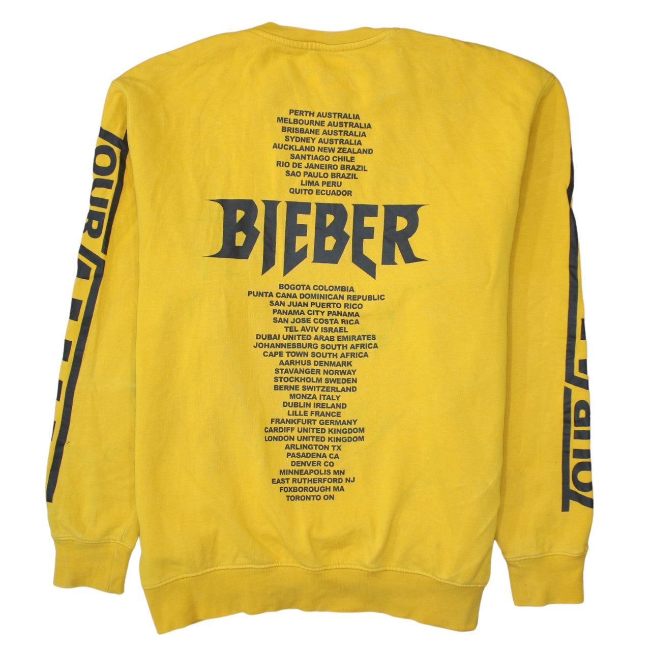 Bieber Unisex Yellow Crew Neck Tour Sweatshirt Size M Cotton