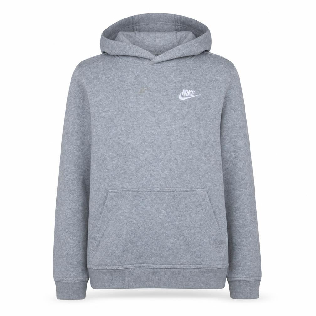 Front view of Nike boys’ grey pullover hoodie xl fleece casual hooded sweatshirt