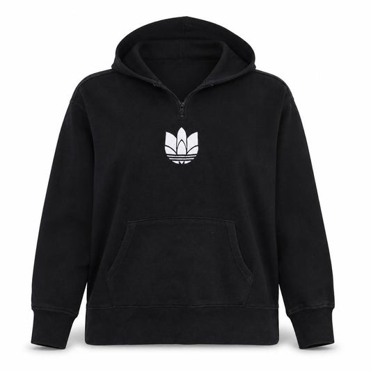 Adidas Women's Black 1/2 Zip Hooded Sweatshirt UK 12