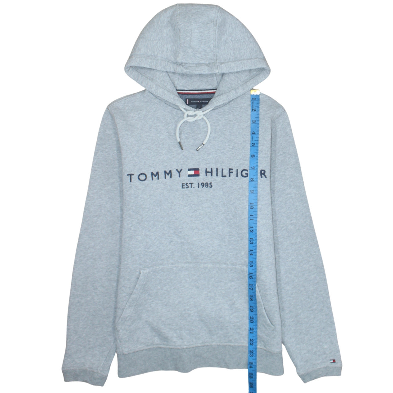 Tommy Hilfiger Men's Grey Pullover Hoodie S Logo Classic Fleece