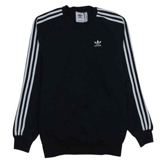 Adidas Men's Black Small Pullover Sweatshirt Crew Neck Logo Stripe