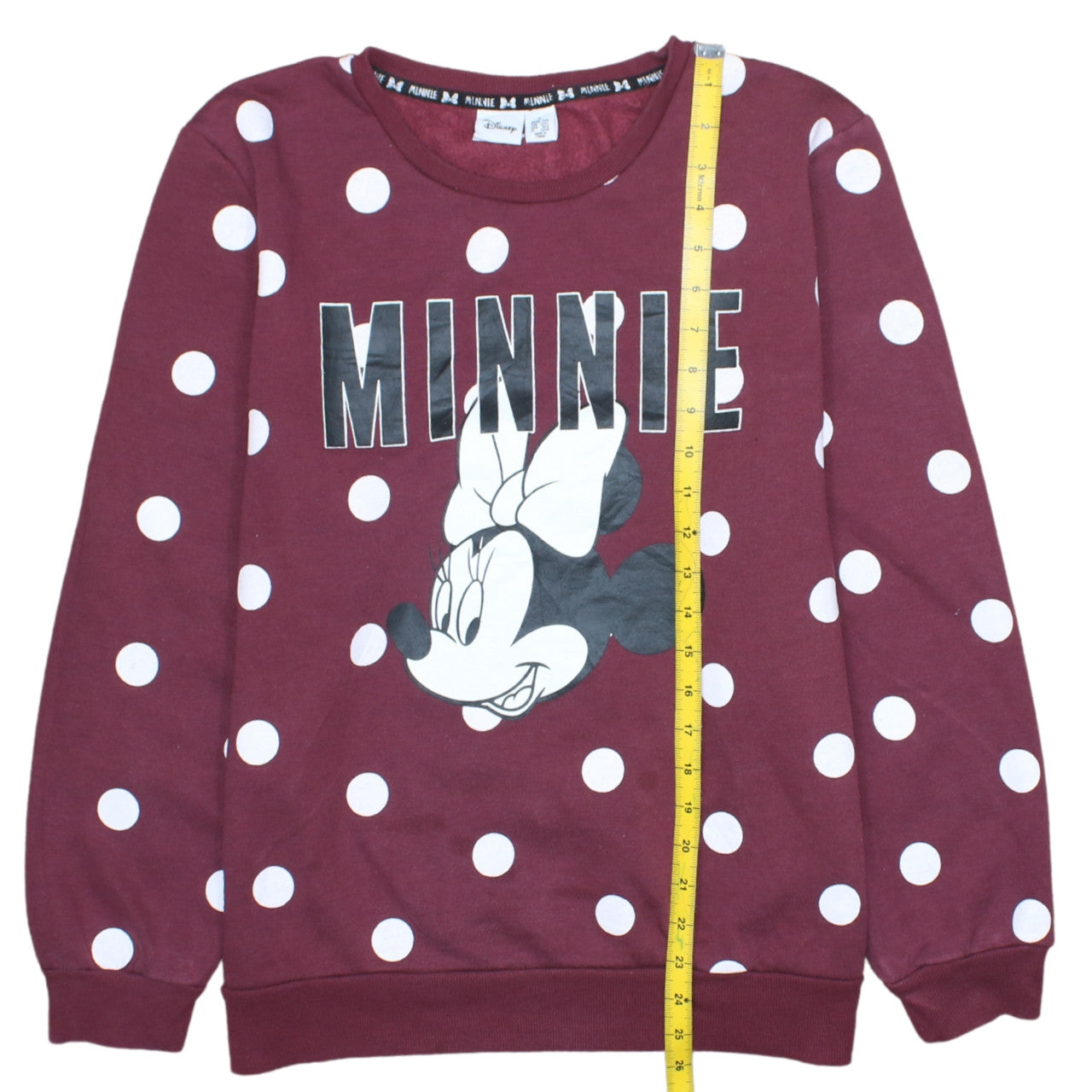Disney Women Burgundy Minnie Mouse Polka Dot Pullover Sweatshirt L