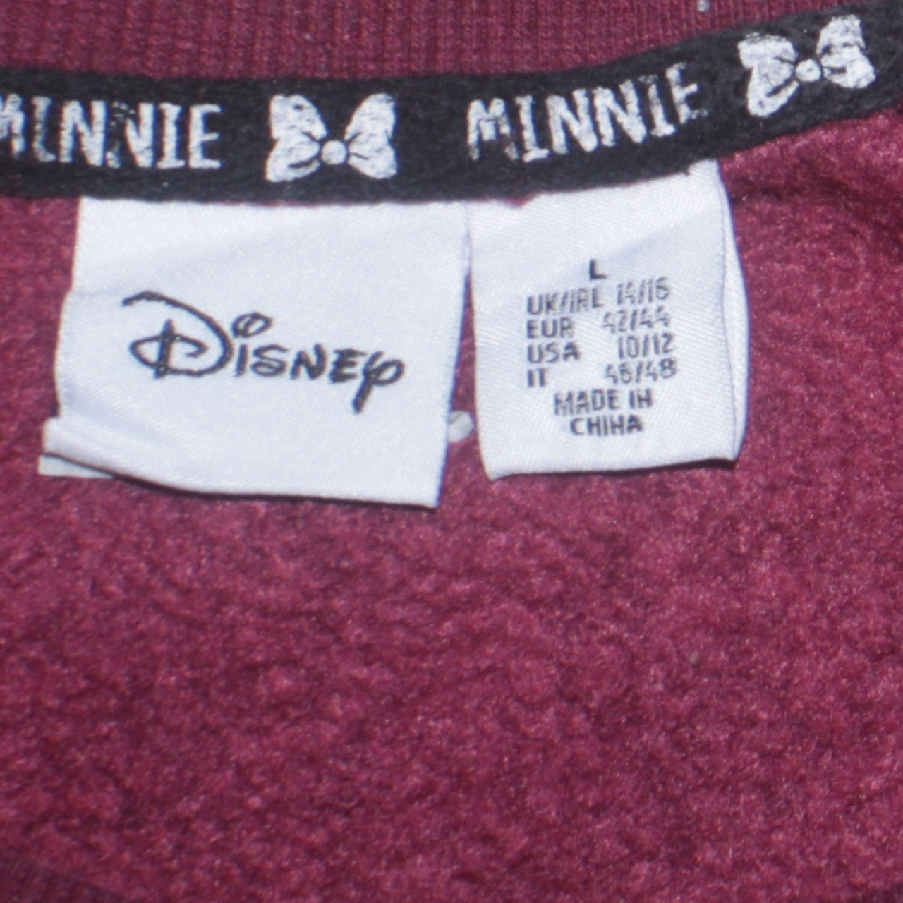 Disney Women Burgundy Minnie Mouse Polka Dot Pullover Sweatshirt L