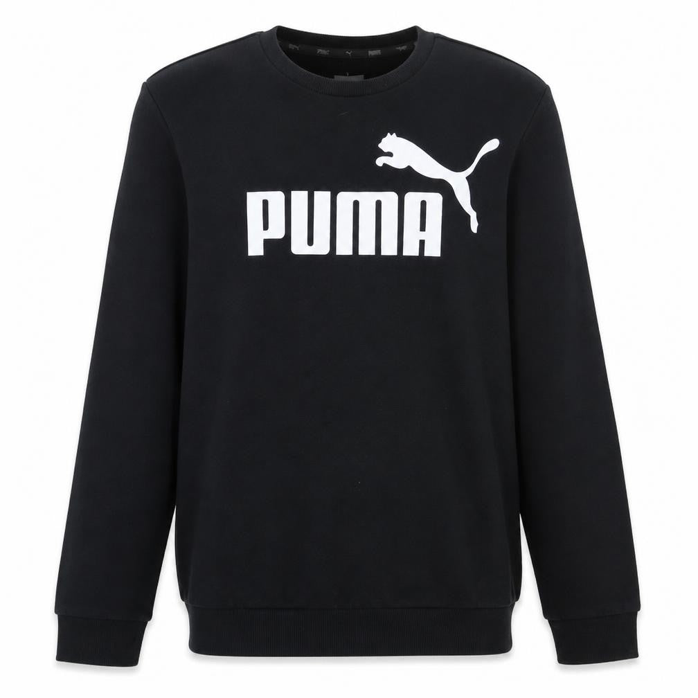 Front view of Puma boys’ black xl crew neck pullover sweatshirt with logo print