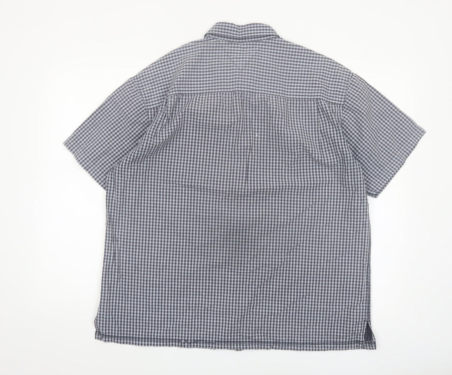 Tommy Jeans Men's Blue Check Short Sleeve Cotton Button-Up Shirt L