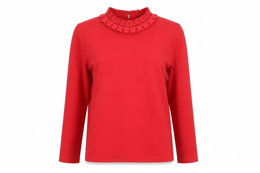 Savida Women's Red Long Sleeve Ruffle High Neck Blouse Size 16