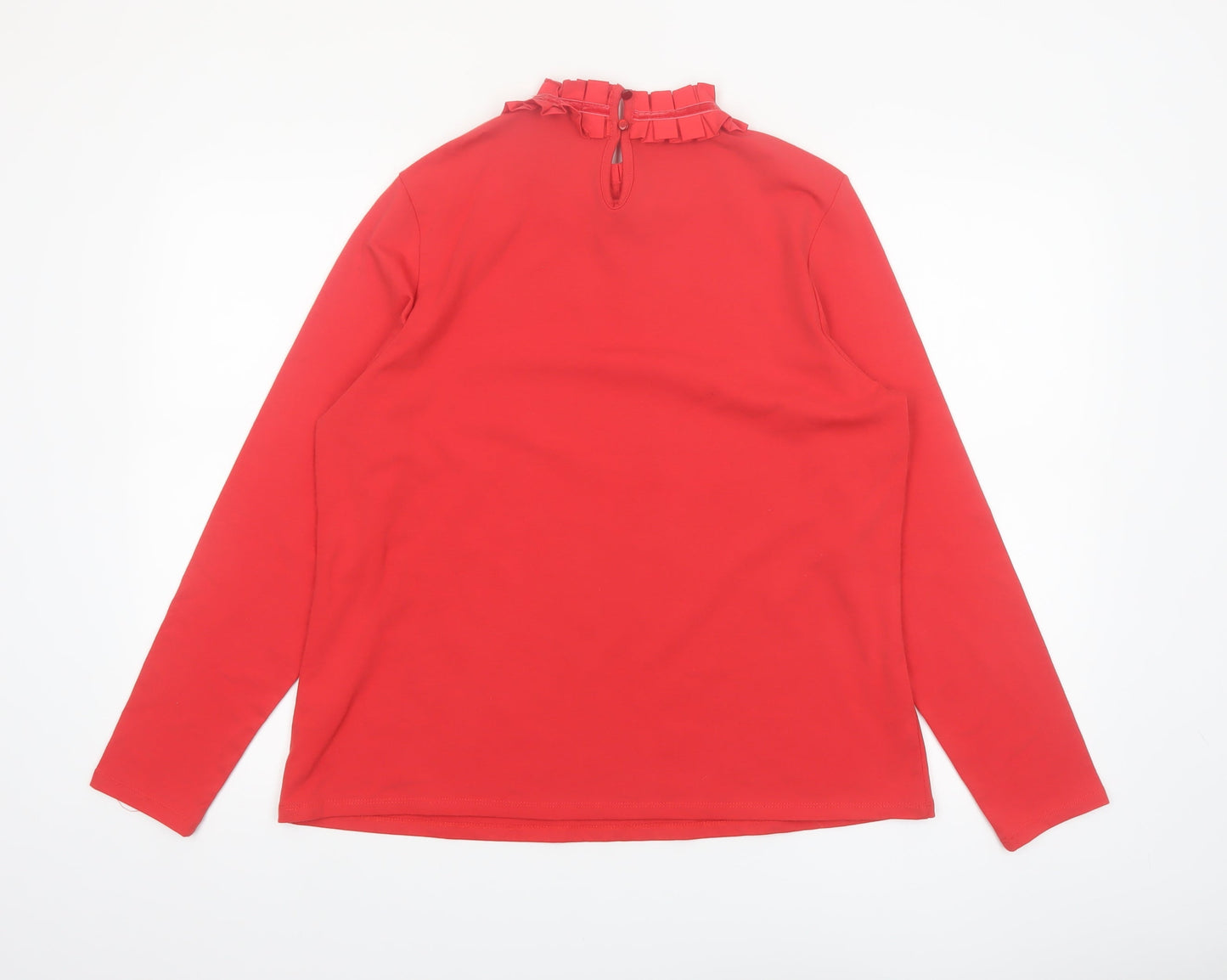 Savida Women's Red Long Sleeve Ruffle High Neck Blouse Size 16