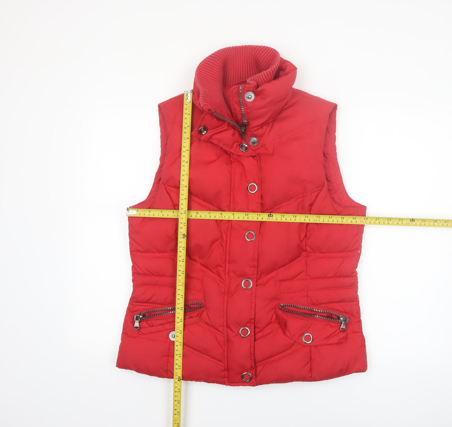 Esprit Women's Red Puffer Waistcoat Size 10 with Zip Pockets