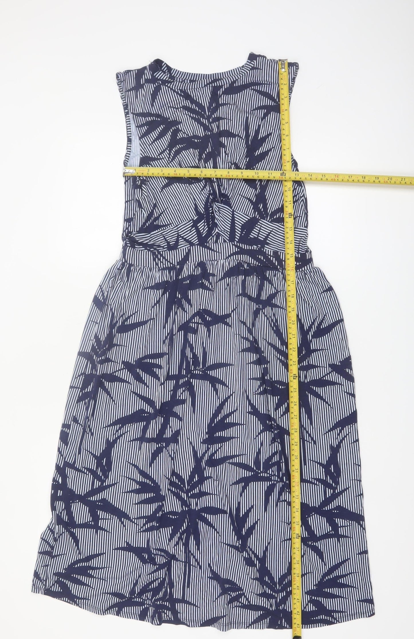 Warehouse Women’s Blue Floral Striped Fit & Flare Dress Size 12