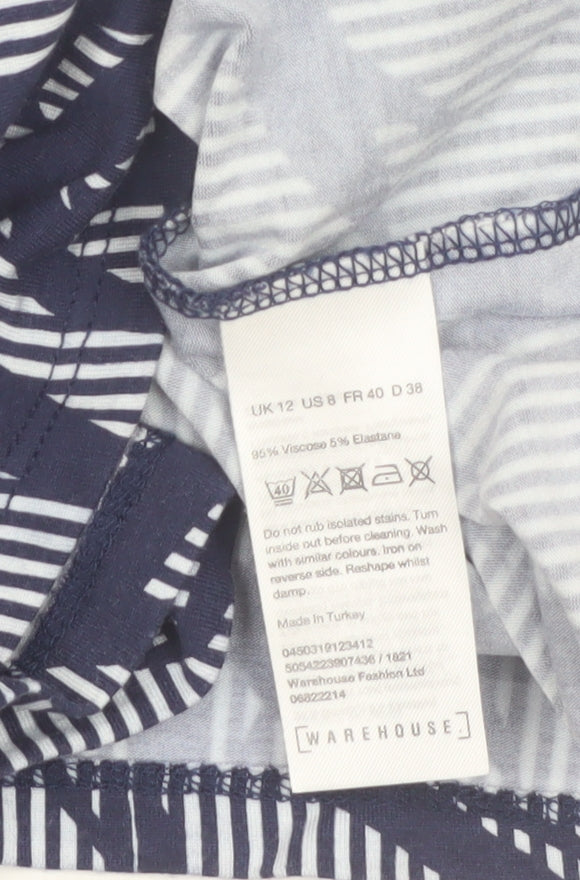 Warehouse Women’s Blue Floral Striped Fit & Flare Dress Size 12