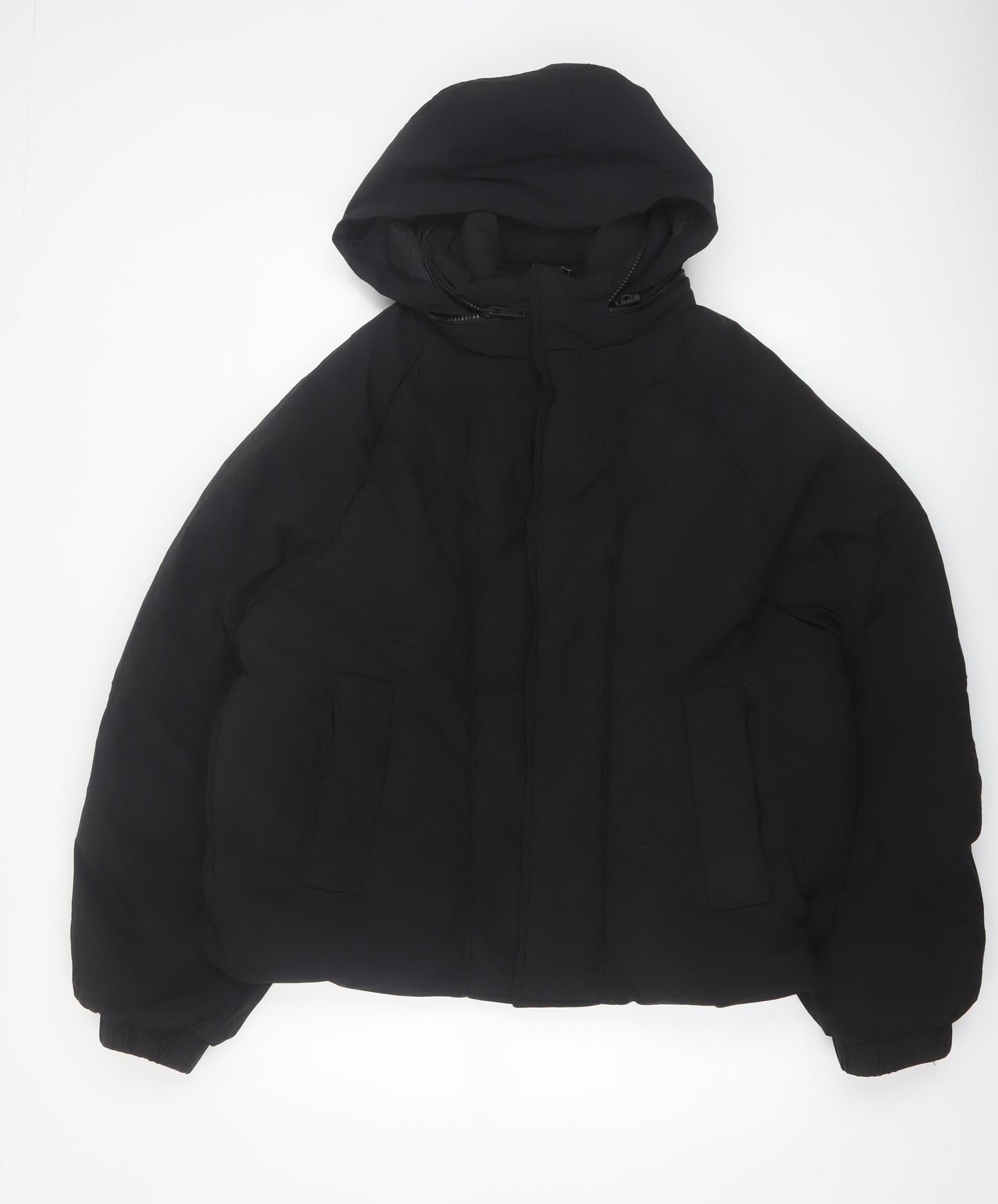Zara Women Black Hooded Puffer Jacket Size 14 Regular Fit