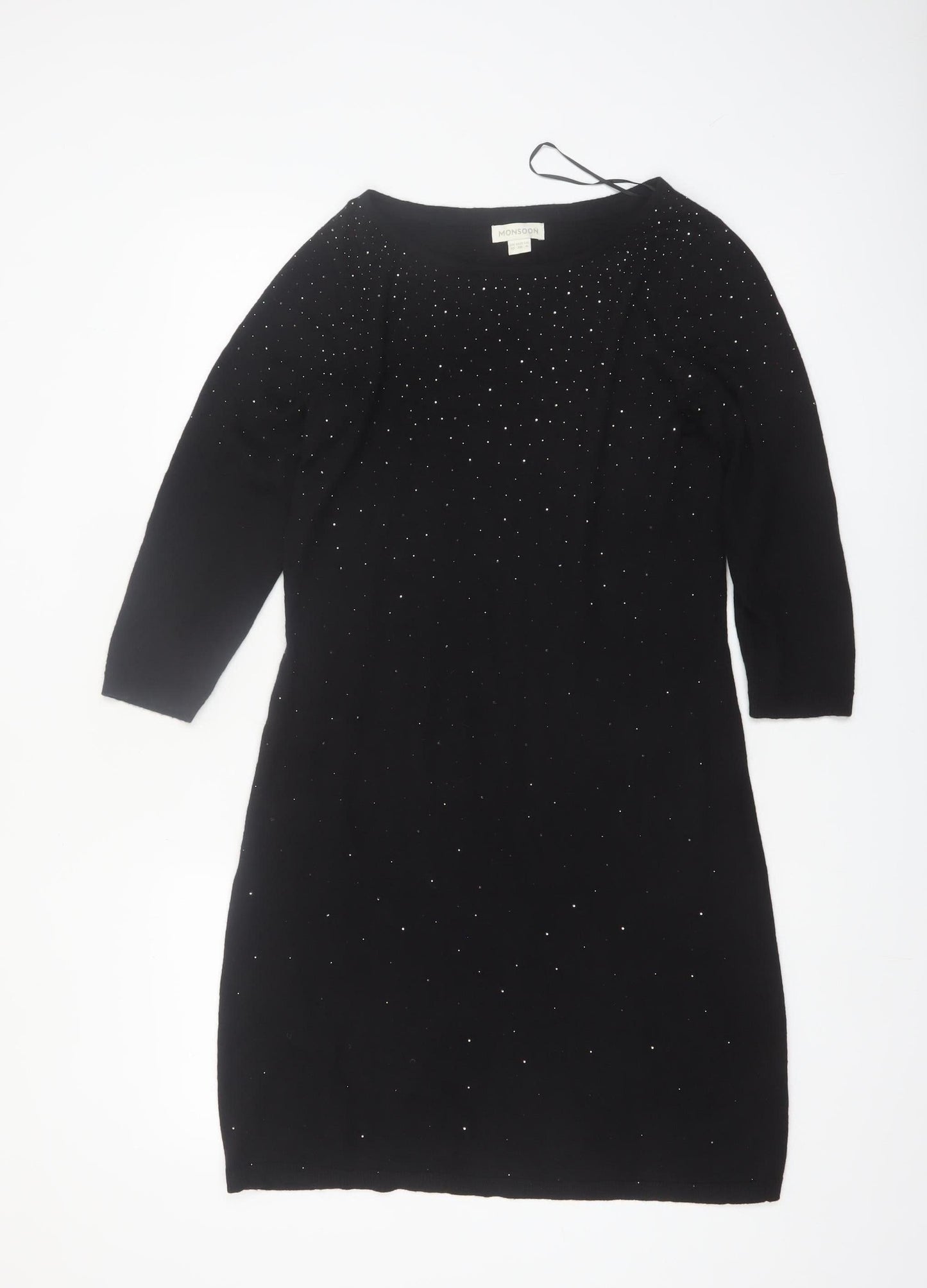 Monsoon Women's Black Size 10 Beaded Knit Bodycon Dress