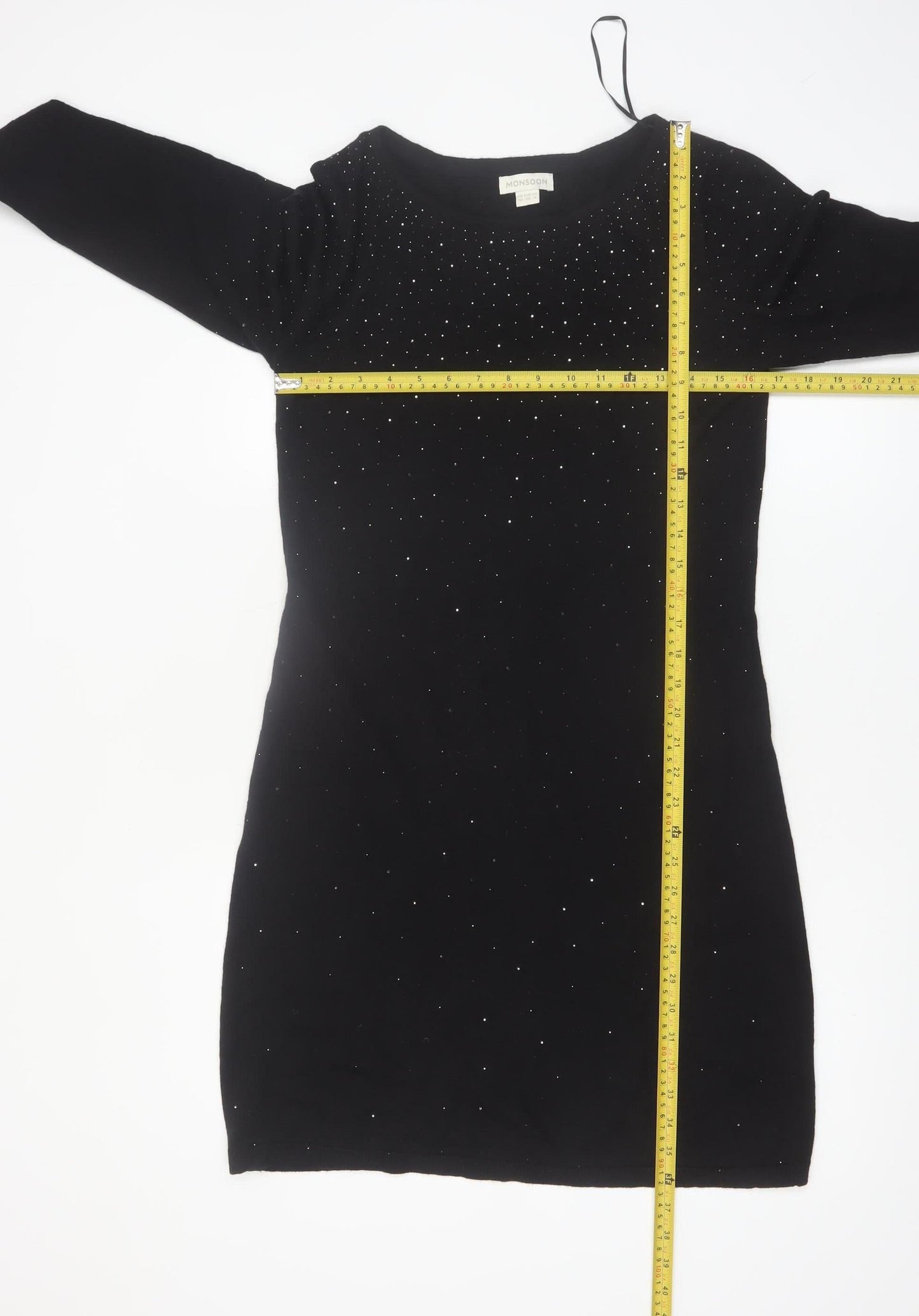 Monsoon Women's Black Size 10 Beaded Knit Bodycon Dress