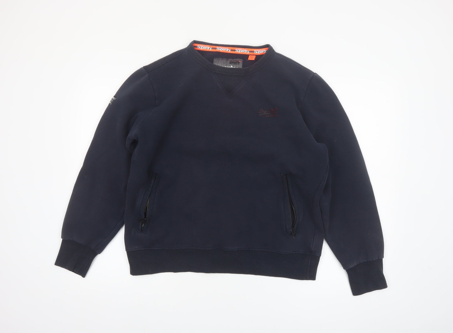 Superdry Men’s Blue XL Crew Neck Pullover Sweatshirt with Zipped Pockets