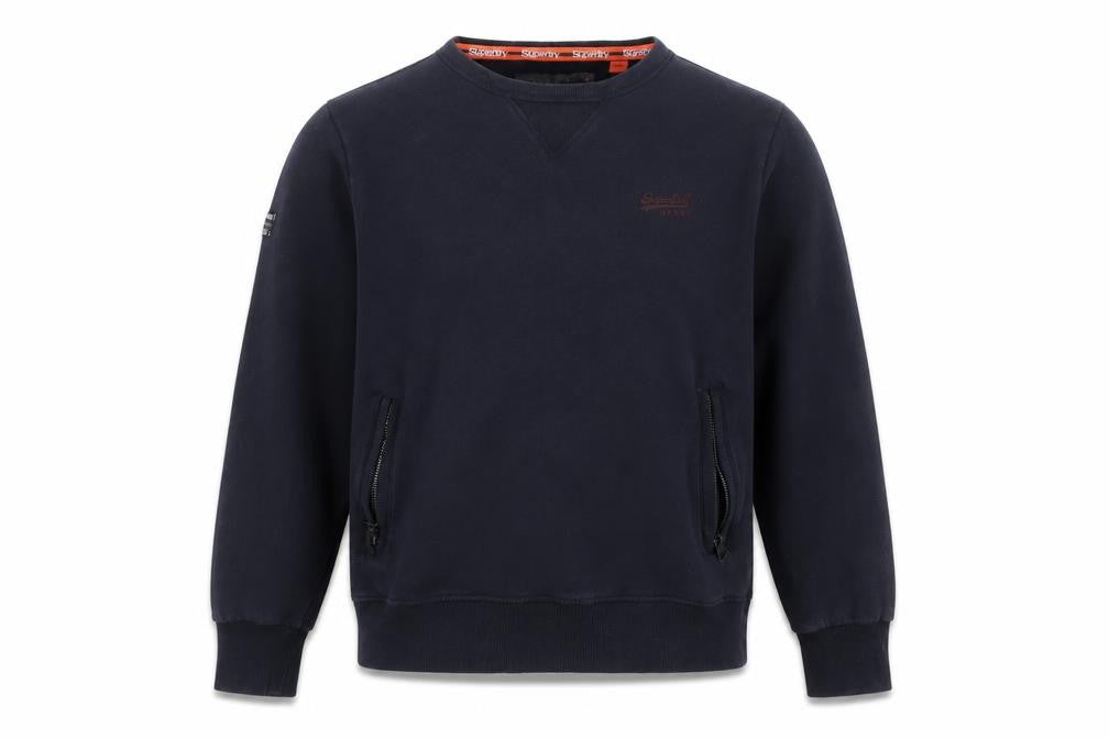 Superdry Men’s Blue XL Crew Neck Pullover Sweatshirt with Zipped Pockets