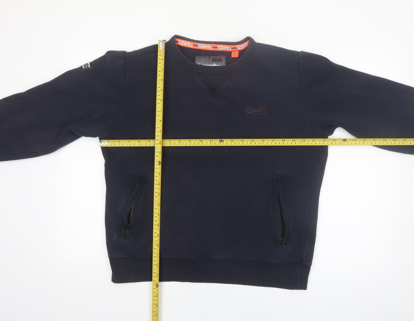 Superdry Men’s Blue XL Crew Neck Pullover Sweatshirt with Zipped Pockets