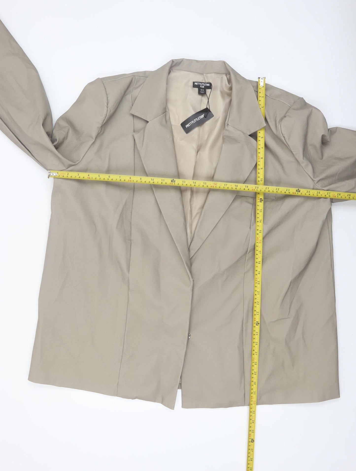 PrettyLittleThing Women Beige Plus Size 26 Faux Leather Blazer