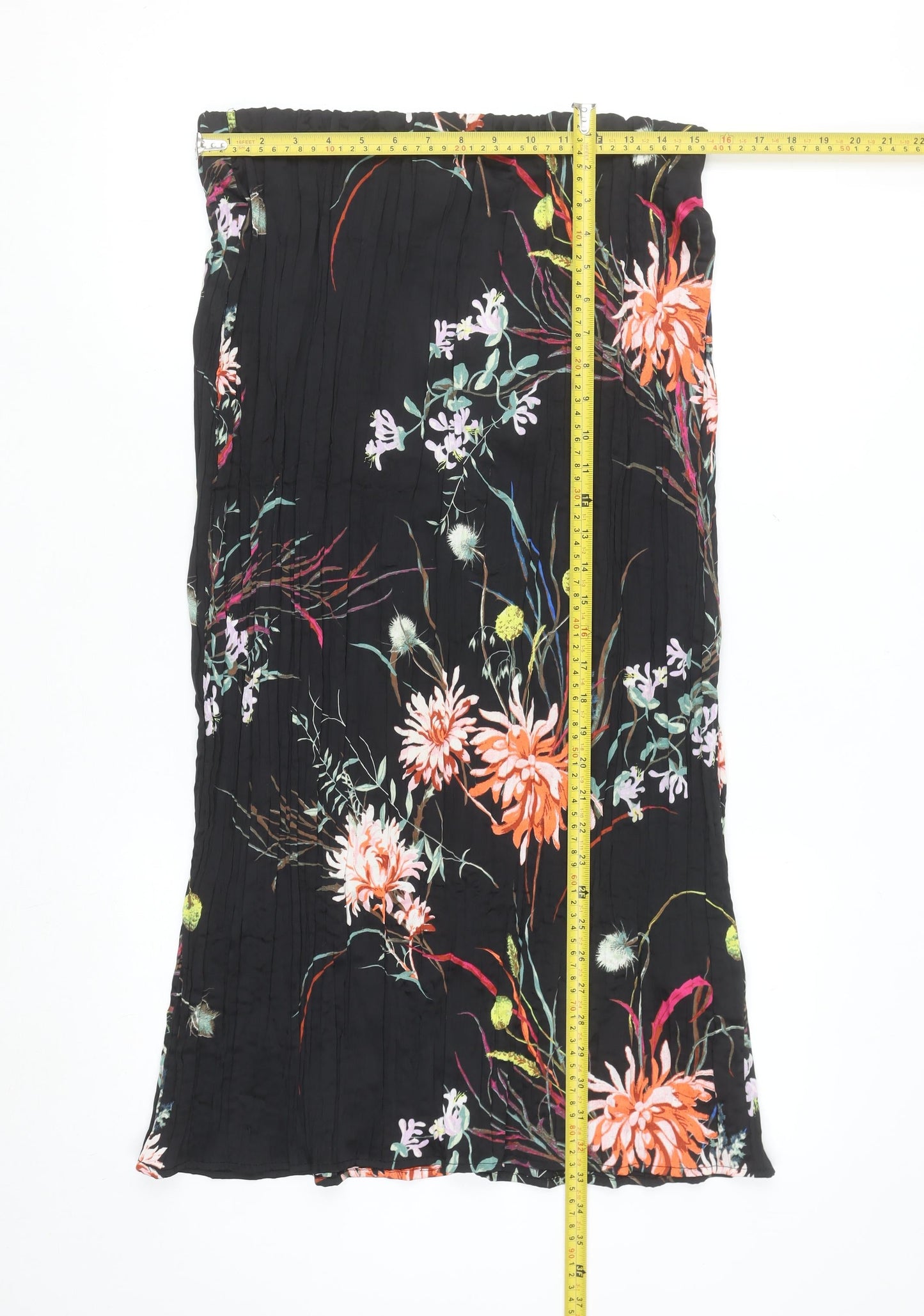 H&M Womens Black Floral Midi A-Line Skirt Size 12 Polyester