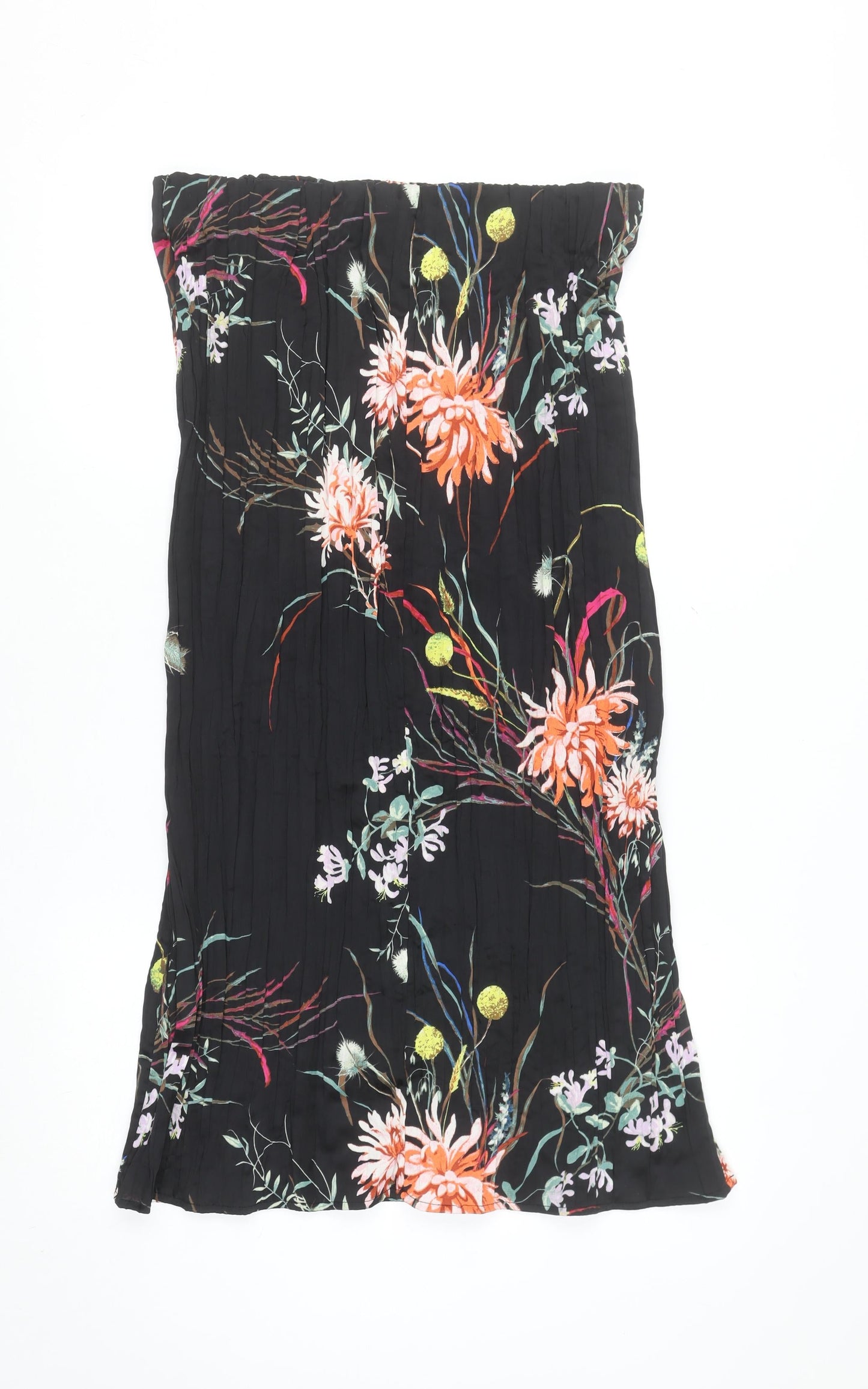 H&M Womens Black Floral Midi A-Line Skirt Size 12 Polyester
