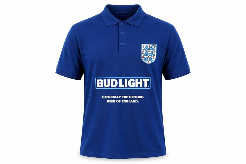 Bud Light England Blue Mens Medium Polo Shirt Football Cotton