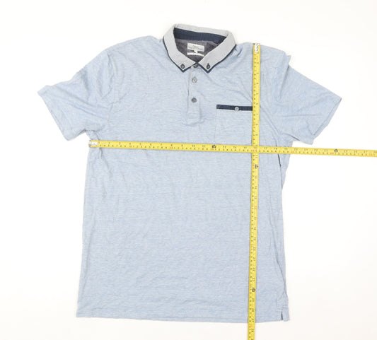 Next Men's Blue Slim Fit Cotton Polo Shirt L Short Sleeve