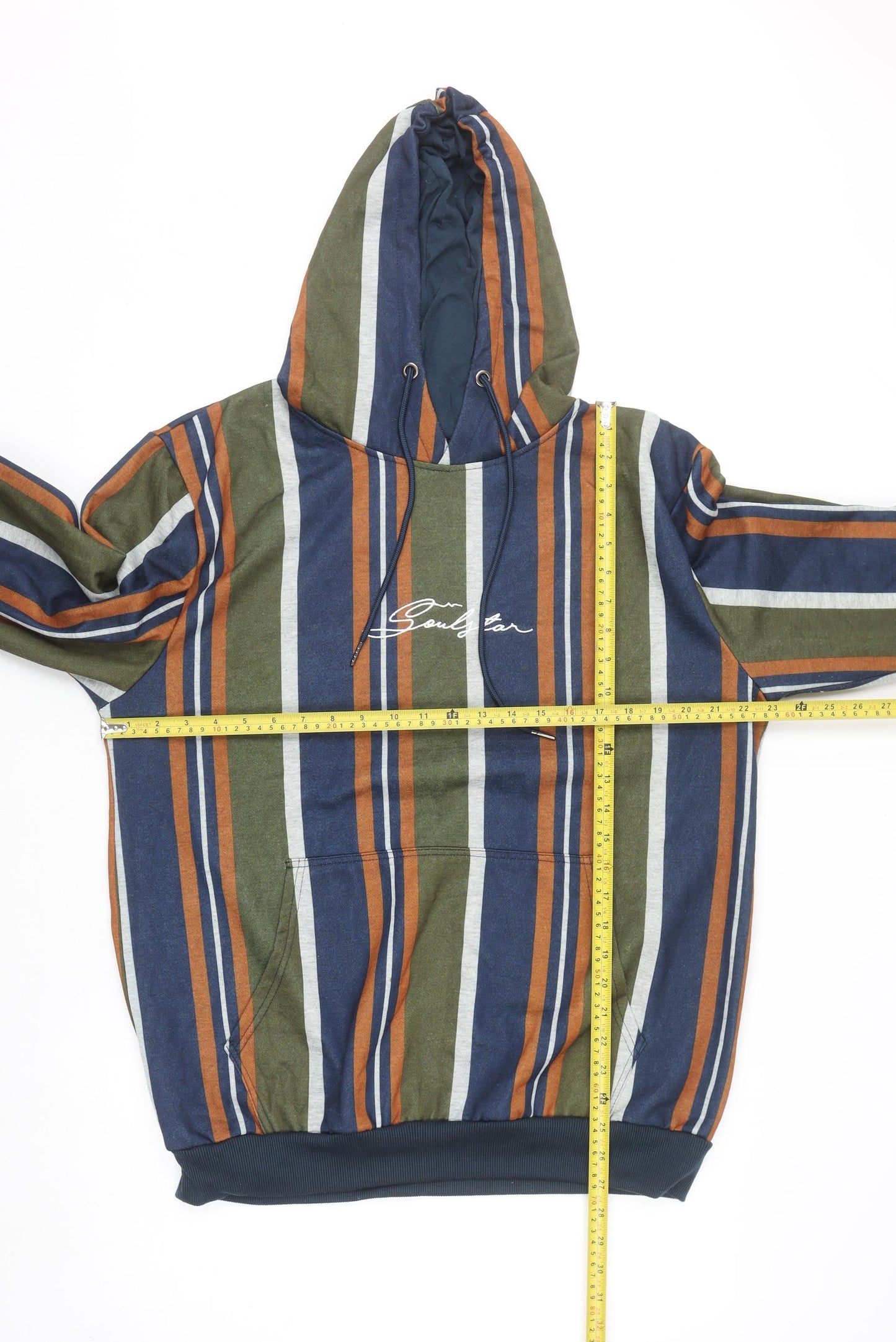 Soul Star Mens Multicoloured Striped Pullover Hoodie XL