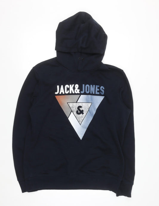 Jack & Jones Men's Black XL Pullover Hoodie with Graphic Print