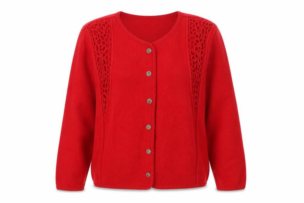 Carroll Reed Women Red Wool Knit Cardigan L Vintage Classic