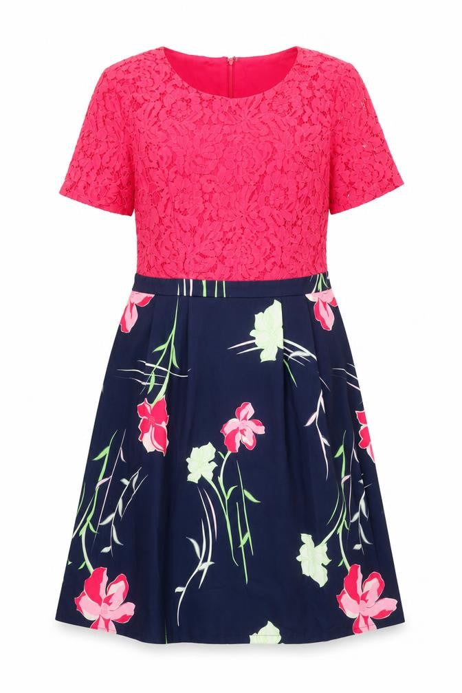 Marc Angelo Women's Pink Floral Lace Fit & Flare Dress Size 16
