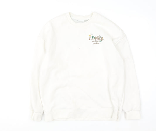 Li-Ning Womens White Pullover Sweatshirt Size 12 Cotton Blend