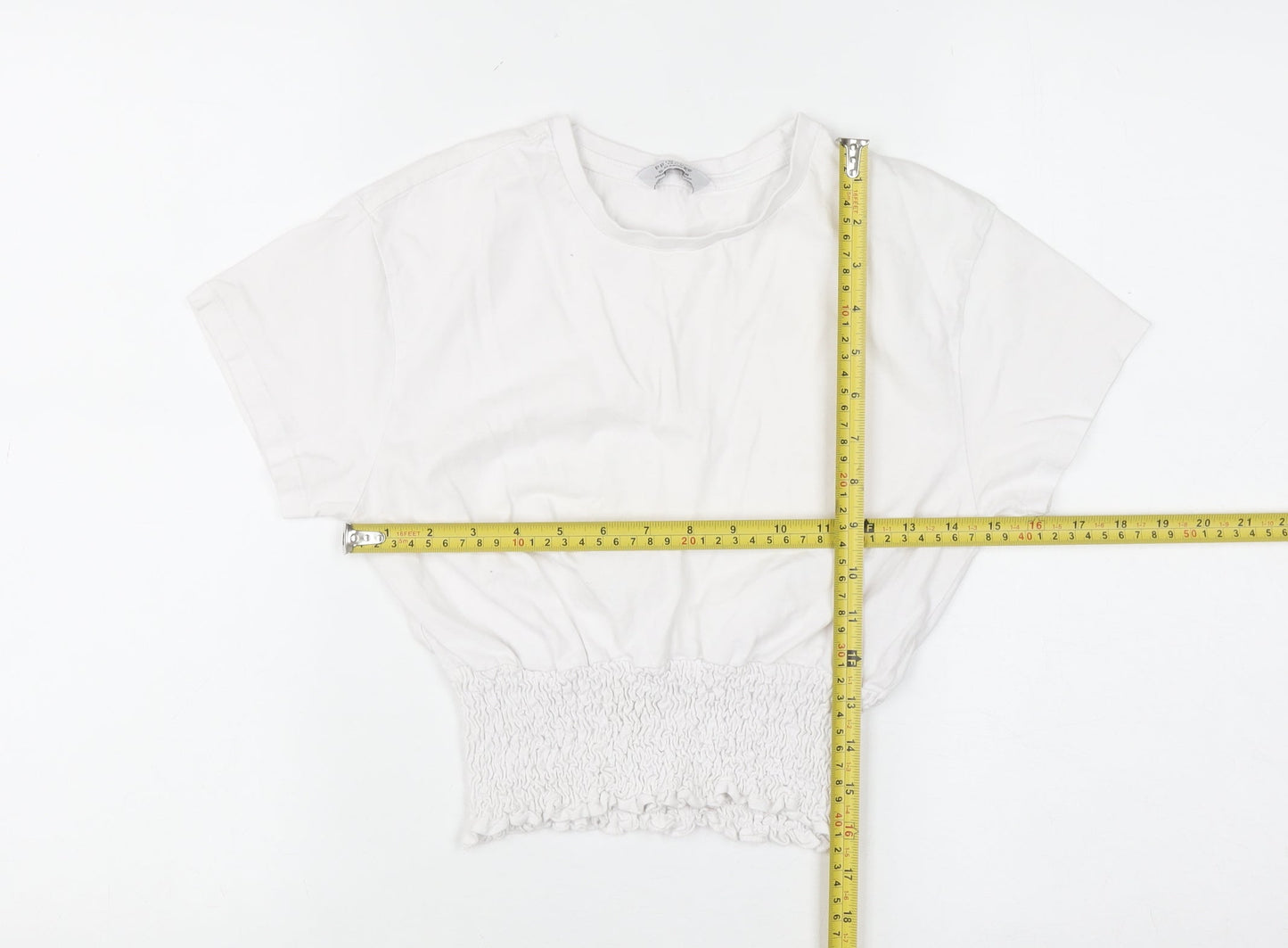 Primark Girls White 12-13 Years Cropped Cotton T-Shirt
