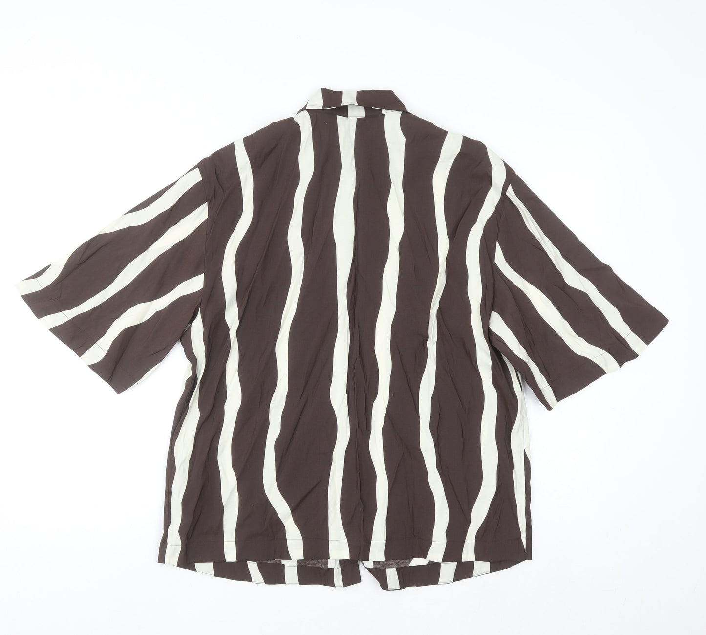 Marks and Spencer Women Brown Striped Button-Up Shirt Size 12