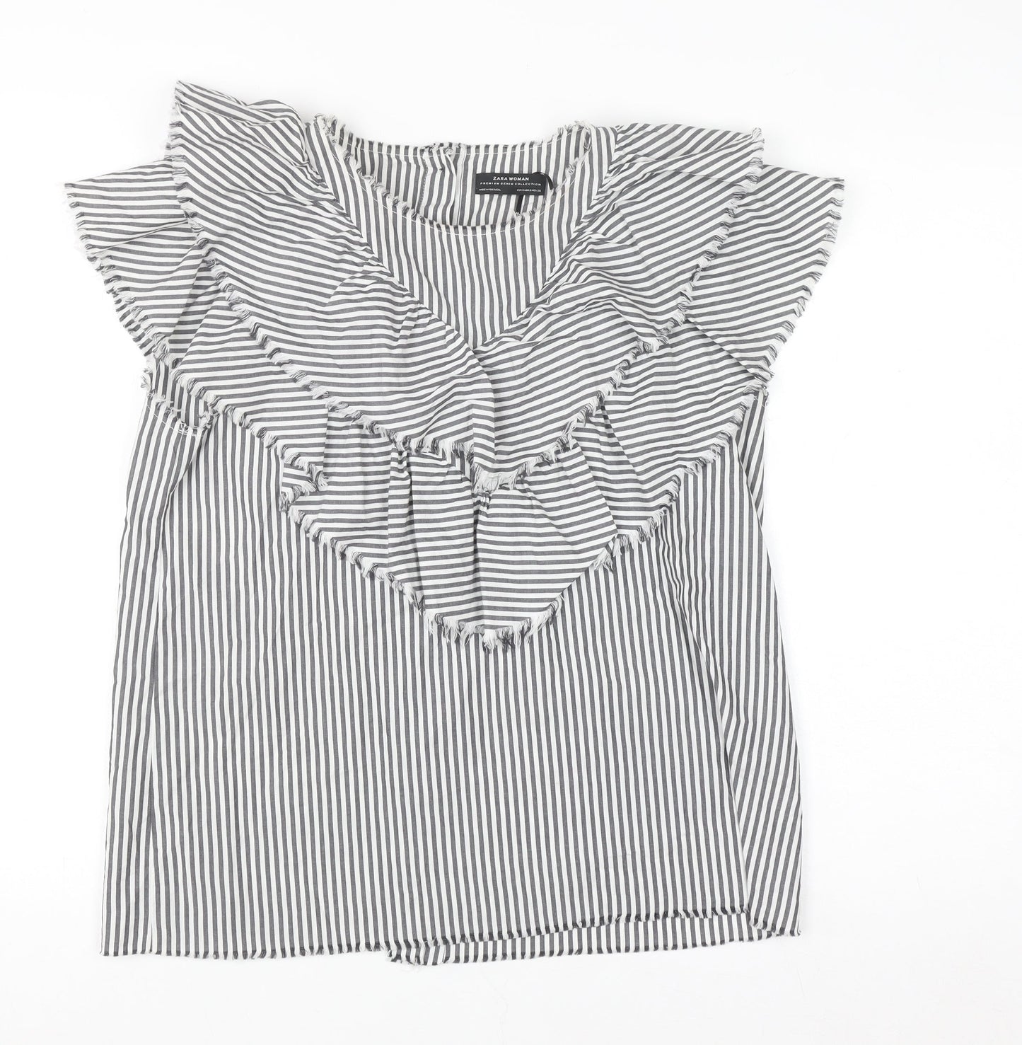 Zara Woman Black Striped Ruffle Sleeveless Blouse Size S