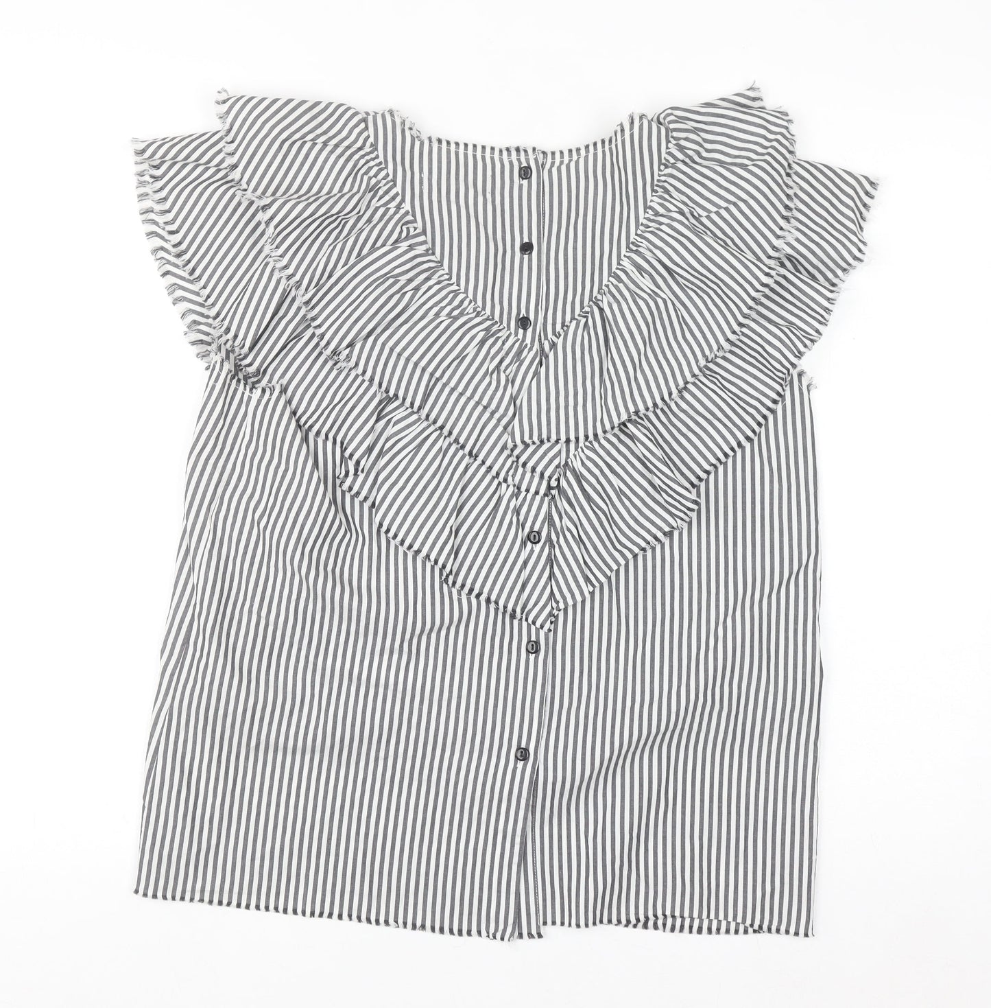 Zara Woman Black Striped Ruffle Sleeveless Blouse Size S