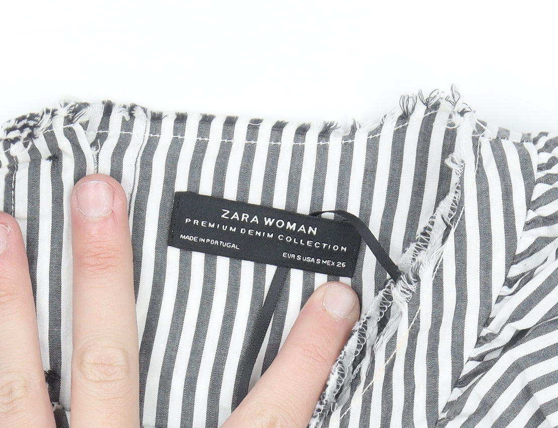 Zara Woman Black Striped Ruffle Sleeveless Blouse Size S