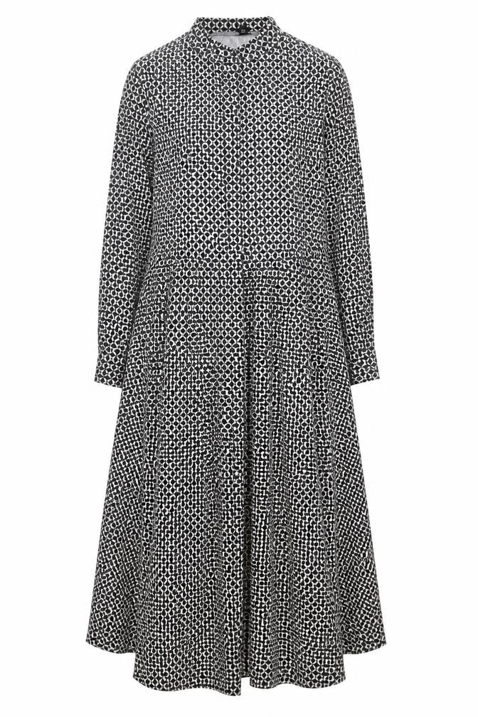 River Island Women Black Geometric Midi Shirt Dress Size 14